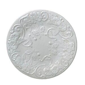 Vintage Bordallo Pinheiro Dinner Plate Flowers White Maria Flor 10.75"